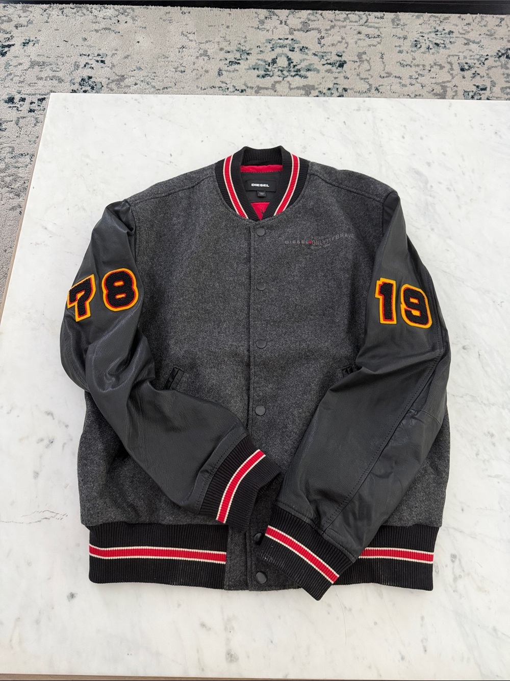 Diesel Charcoal Gray & Black Varsity Jacket with Red Trim XXL